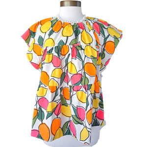 Crosby by Mollie Burch Becky Top Blouse Citron Lemon Orange Print